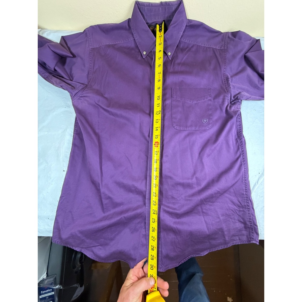 Ariat Mens Long Sleeve Button Down Western Shirt Purple Cotton Twill Medium - Picture 10 of 11